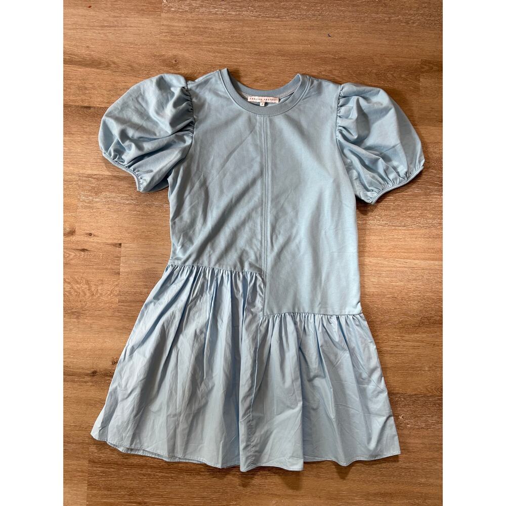 English Factory Puff Shoulder Mixed Media Minidress